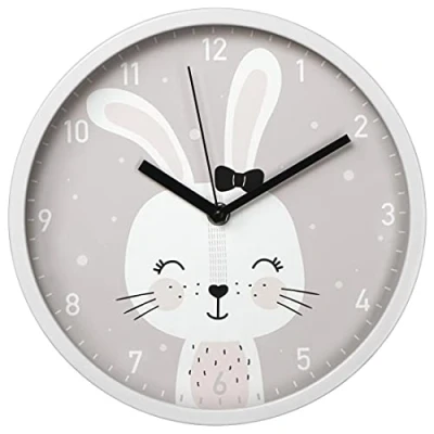 Image of Hama &quot;Lovely Bunny Childrens Wall Clock Silent Quartz 25cm Diameter Includes 1 AA Battery Grey
