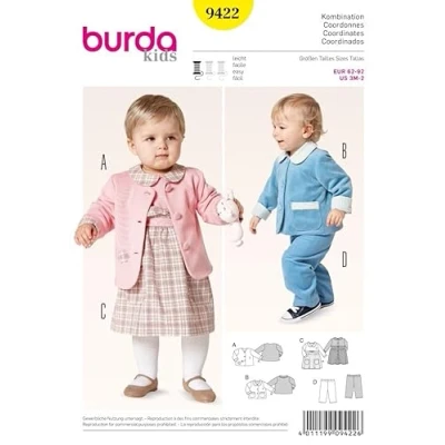 Image of Burda Baby &amp; Toddler Easy Sewing Pattern 9422 Dress, Jackets Trousers