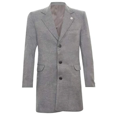 Image of TruClothing Mens Long Grey Wool Slim Fit Overcoat Size X Large