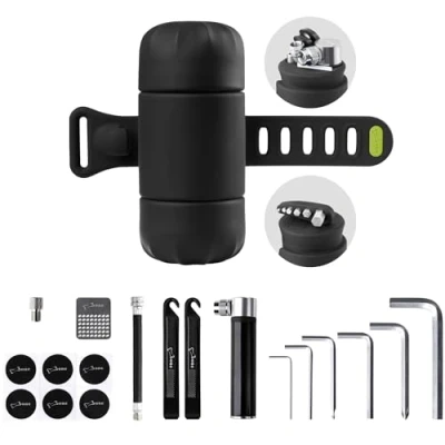 Image of 【Bone】 Bone Portable Bike Repair Capsule, 14 in 1 Bicycle Tool Kit, Mountain/Road Maintenance with Tire Pump &amp; Wrench Accessories for Cycling, Emergency Bag