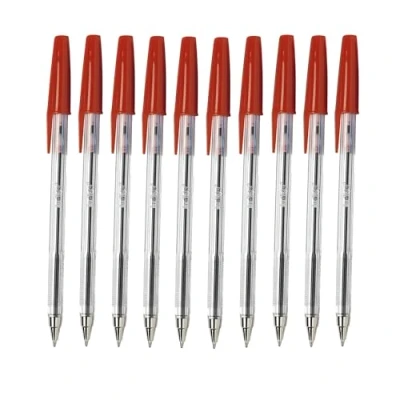Image of indigo RED Ball point Pens. Quality Stick Biro Pens for Home School Office. 0.7mm Medium Encased Nib (10)