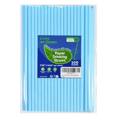 Image of Lives on Green Solid Blue 19.7 x 0.6 cm Disposable Paper Drinking Straws Pack of 100 Cocktail Drinks Cake Pops