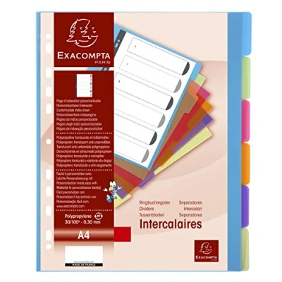 Image of Exacompta Ref 3606E Chromaline Collection PP Dividers Suitable for A4 Documents, 0.3mm Translucent Polypropylene, 6 Tabbed Sections Multicoloured