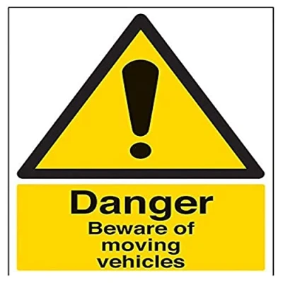 Image of V Safety 64003BC R Danger Beware Of Moving Vehicles Sign Portrait 300mm x 400mm 1mm Rigid Plastic, Black/Yellow