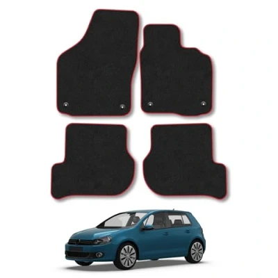 Image of Car Mats Compatible with VW Golf Mk6 (2008 2013) Tailored Fit Red Carpet Floor Set Accessory Custom 4 Pieces Anti Slip Backing &amp; Binding Trim Edge