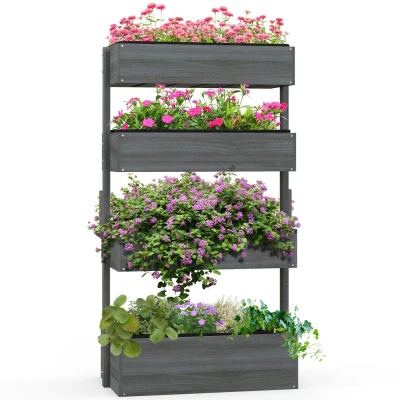 Image of Outsunny 80cm x 45cm 142cm 4 Tier Raised Garden Bed, Fir Wood Vertical Planter Box, Freestanding Elevated Plant Stand for Indoor Outdoor Use, Grey