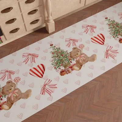 Image of PETTI Artigiani Italiani Christmas Kitchen Rug Runner Non Slip and Washable 52 x 480 cm Teddy Bear Design 100% Made in Italy