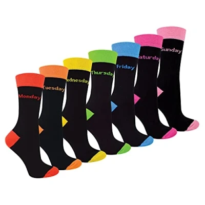 Image of 7 Pack Womens Days Of The Week Socks Sock Snob Black Novelty Dress for Ladies (4 8, DOTW)