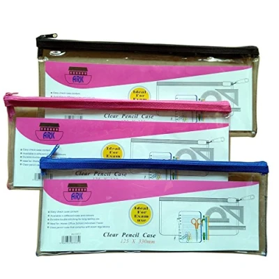 Image of Ark Pencil Case PVC Coloured Zip 330 x125mm Clear Assorted Ref : 33652 (Single)
