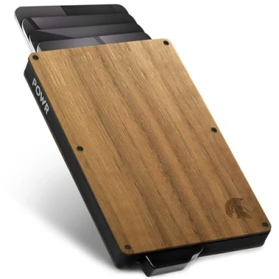 Image of POWR Card Holder Wallet, Minimalist RFID Blocking Wood Wallet Pop Up Slim