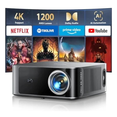 Image of 【NetfIix Officially &amp; 36W 3D Surround DoIby Audio】Projector 4K, 1200ANSI High Brightness Smart Projectors FHD 1080P AI Auto Focus/Keystone, Bluetooth WiFi6, Home Cinema for Bedroom, Outdoor