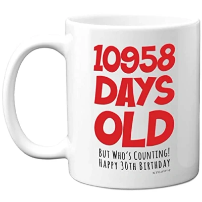 Image of 30th Birthday Mug Gift for Men Women Him Her 10958 Days Old Funny Adult Thirty Thirtieth Happy Present Brother Sister Son Daughter Cousin, 11oz Ceramic Dishwasher Safe Coffee Mugs