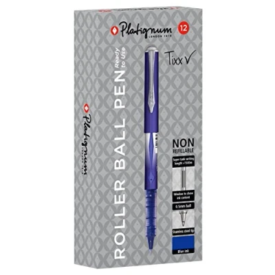 Image of Platignum Tixx Blue Gel Ink Roller Ball Pen [Pack of 12] 1500 m Writing Length [Ref: 50457]