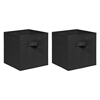 Image of NICEME Foldable Storage Boxes,Non Woven Fabric Box Set of 2,Storage Drawers for Cube Unit,26.5x26.5x28 cm (Strip Grip,Black)