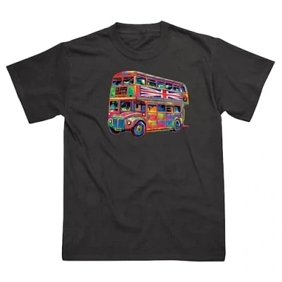 Image of Spike Officially Licensed London Routemaster Double Decker Bus 100% Cotton Black T Shirt Designed by PD Moreno. Available in Sizes Small, Medium, Large, XL and XXL (Large)