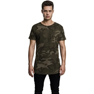 Image of Urban Classics CAMO Shaped LONG TEE Print Tshirt, Men&#039;s, Size: Small, Olive