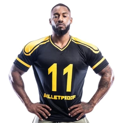 Image of Mens Oversized T Shirt American Football Style Top Jersey 100% Polyester Team (Black and Yellow, 3XL)