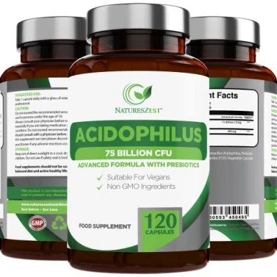 Image of Natures Zest High Strength Acidophilus Probiotics 75 Billion CFU with Prebiotics 120 Capsules Friendly Bacteria Supplement, Vegan &amp; Gluten Free, 4 Month’s Supply, UK Made