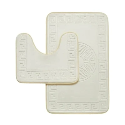 Image of GC GAVENO CAVAILIA Memory Foam Bath Mat Non Slip Extra Soft Highly Water Absorbent Bathroom Sets 2 Piece Greek Toilet Rug (50 x 80 cm) &amp; Pedestal Set 40 Washable Cream