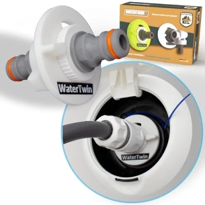 Image of Watertwin Motorhome Water Tank Adapter, Caravan Filling Nozzle Accessories, Cap with Double Gardena Connection (Adaptor for 2 Pin D: 78)