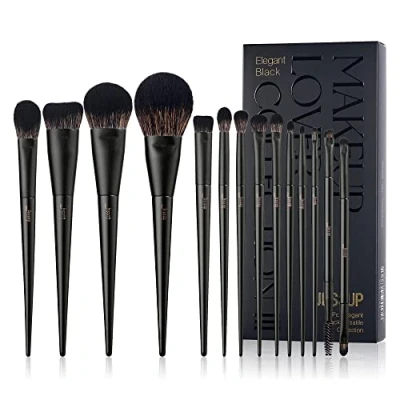 Image of Jessup Makeup Brushes Set 14Pcs Black Make up Kabuki Foundation Eyeshadow Contour Concealer Powder Eyeliner Crease Eyebrow Blending Brush, T336