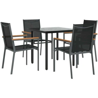Image of 5 Piece Garden Dining Set Black Textilene and Steel Vidaxl