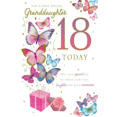 Image of Paper Rose Special Granddaughter 18th Birthday Card Age 18 Giftbox Butterflies with Foil Details Eco Friendly and Recyclable