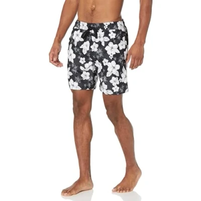 Image of Amazon Essentials Men&#039;s 7&quot; Quick Dry Swimming Trunks, Black Hibiscus Flower, XL