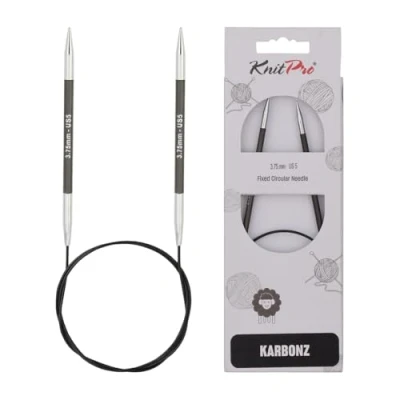 Image of KnitPro KP41147 40 cm x 3.75 mm Karbonz Fixed Circular Needles, Black and Silver