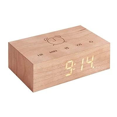 Image of Gingko Design G003C15 Alarm Clock, Wood, Cherry, One size