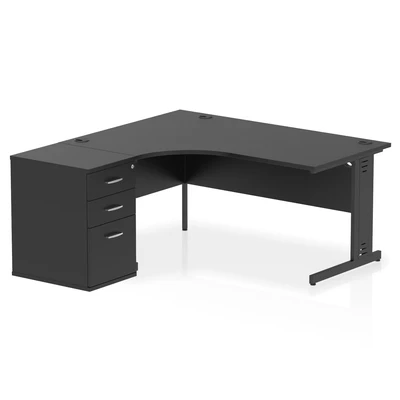 Image of Impulse 1600 LH Crescent Desk Black/Black Cable Managed Leg 600 DH Ped