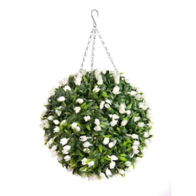 Image of Best Artificial TULIP Flower Ball Lush Long Leaf Topiary Grass (38cm, White)