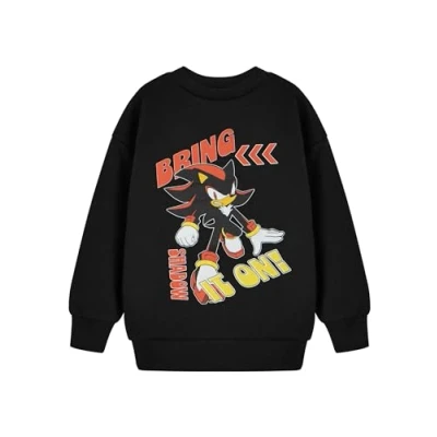 Image of SONIC THE HEDGEHOG Boys Shadow Motivational Graphic Tee Classic Black Long Sleeve Crew Neck Top Bring It On! Game Apparel for Casual Everyday Wear
