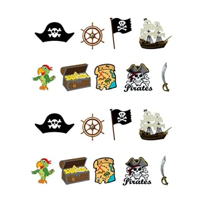 Image of 18 Stand Up Pirate Themed Premium Edible Wafer Paper Cake Toppers Decorations