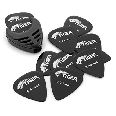 Image of Guitar Picks &amp; Pick Holder Variety of Gauges Pack 12 Plectrums TIGER GAC56 BK