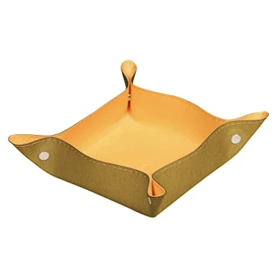 Image of RHODIA 194583C Gold Reversible Tidy Box 12x12x4.5 cm Orange Saddle Stitching, Magnetic Corners Faux Leather Home Office Collection Rhodiarama Organization &amp; Designer Storage