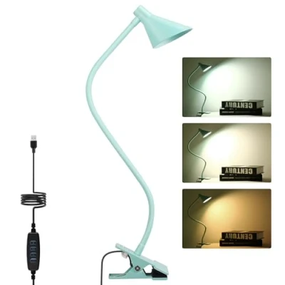 Image of Lzonunl Desk Clip Light,3 Modes 10 Dimmable Brightness Reading Light, Flexible Neck Bedside Lamp, Saving Space Table Clamp Lamp for Bedroom, Bed Headboard, Study (Blue)