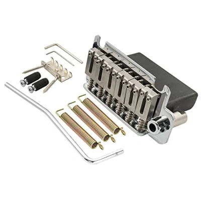 Image of Musiclily Pro 52.5mm 2 Point Tremolo Bridge Steel Saddles Block for American Strat Style Electric Guitar, Chrome