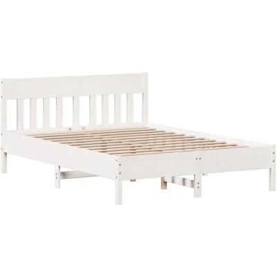 Image of vidaXL Solid Pine Wood Bed Frame with Headboard and Storage Shelves 160x200 cm, White Modern, Durable Versatile, Perfect for Bedroom