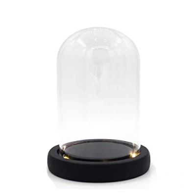 Image of Nynelly 3.5&quot; D X 4.7&quot; H Clear Glass Dome Cloche with Black LED Lights Base,Glass Display Bell Jar Ornament