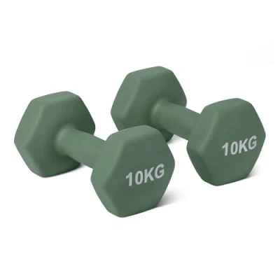 Image of Amazon Basics Neoprene Dumbbell Weights Set, 10 kg, Olive