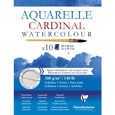 Image of Clairefontaine Ref 96196C Cardinal Watercolour Glued Pad (10 Sheets) 30 x 40cm Sized, 300gsm Paper, Acid Free, pH Neutral Suitable for