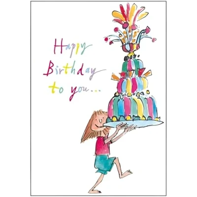 Image of Woodmansterne Open Children Girl Happy Birthday Greeting Card Eco Friendly From The Quentin Blake Range