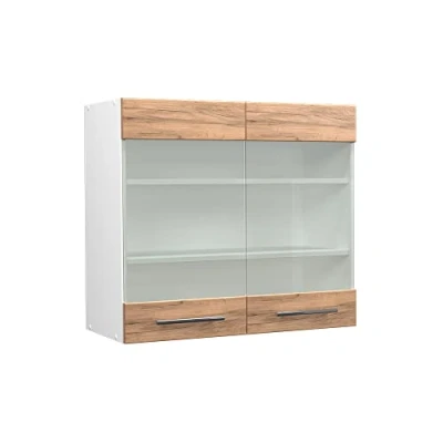 Image of Vicco Glass kitchen cabinet Fame Line, Gold power oak/White, 80 cm