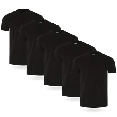 Image of FM London 3/5 Pack Mens T Shirt Premium Weight Shirts with Lightly Fitted Design Super Soft Made 100% Cotton Stretch Men&#039;s for any Occasion Durable Comfort Fit