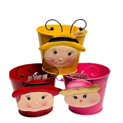 Image of Divas World Ladybird Princess &amp; bee Flower Hanging Basket Pot Planter Figurines Pots (Ladybird,princess 3Pk pot)