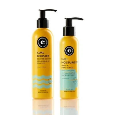 Image of COCUNAT Curly Method Perfect Curls in 2 steps Moisturizer Leave + Curl Booster Moisturises, Nourishes, Strengthens, Eliminates Frizz and Detangles 250ml+150ml
