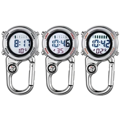 Image of JewelryWe Mens Womens Digital Clip on Watch Mini Microlight Backpack Buckle Belt fob for Rock Climbing Doctors Nurses Chefs