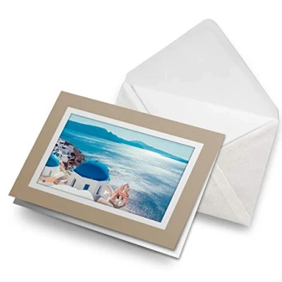 Image of Greeting Cards Biege (Insert) Santorini Island Landscape Greece Blank Greetings Card Birthday Kids Party Boys Girls #16275