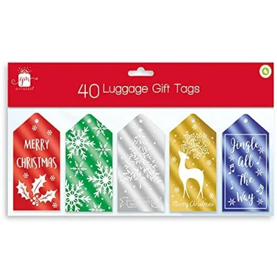 Image of Giftmaker XALGT204 Christmas Collection Luggage Foil Gift Present Tags Pack of 40